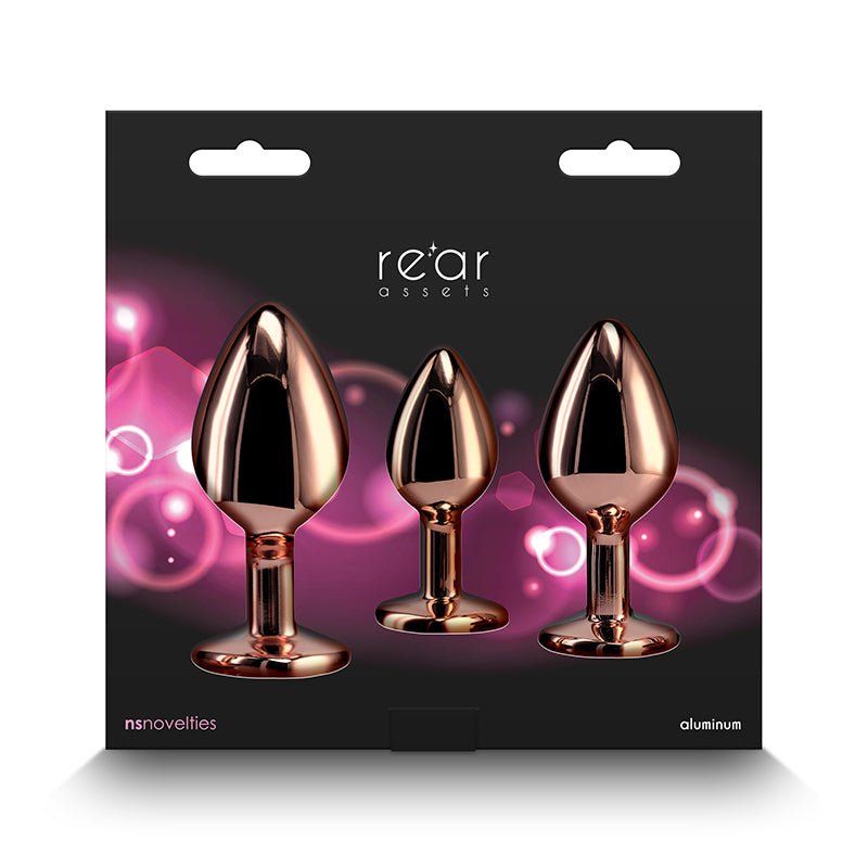 Rear Assets Trainer Kit - - Pink - Metallic Butt Plugs with Pink Gems - Set of 3 Sizes